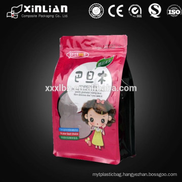 snack food plastic block bottom zipper bag for food packaging